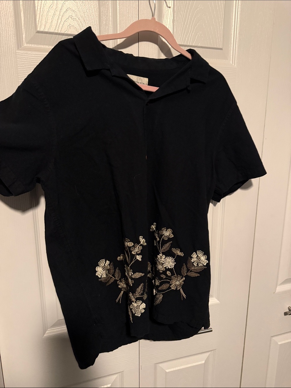 Aeropostale Black Polo with Metallic Floral Embroidery